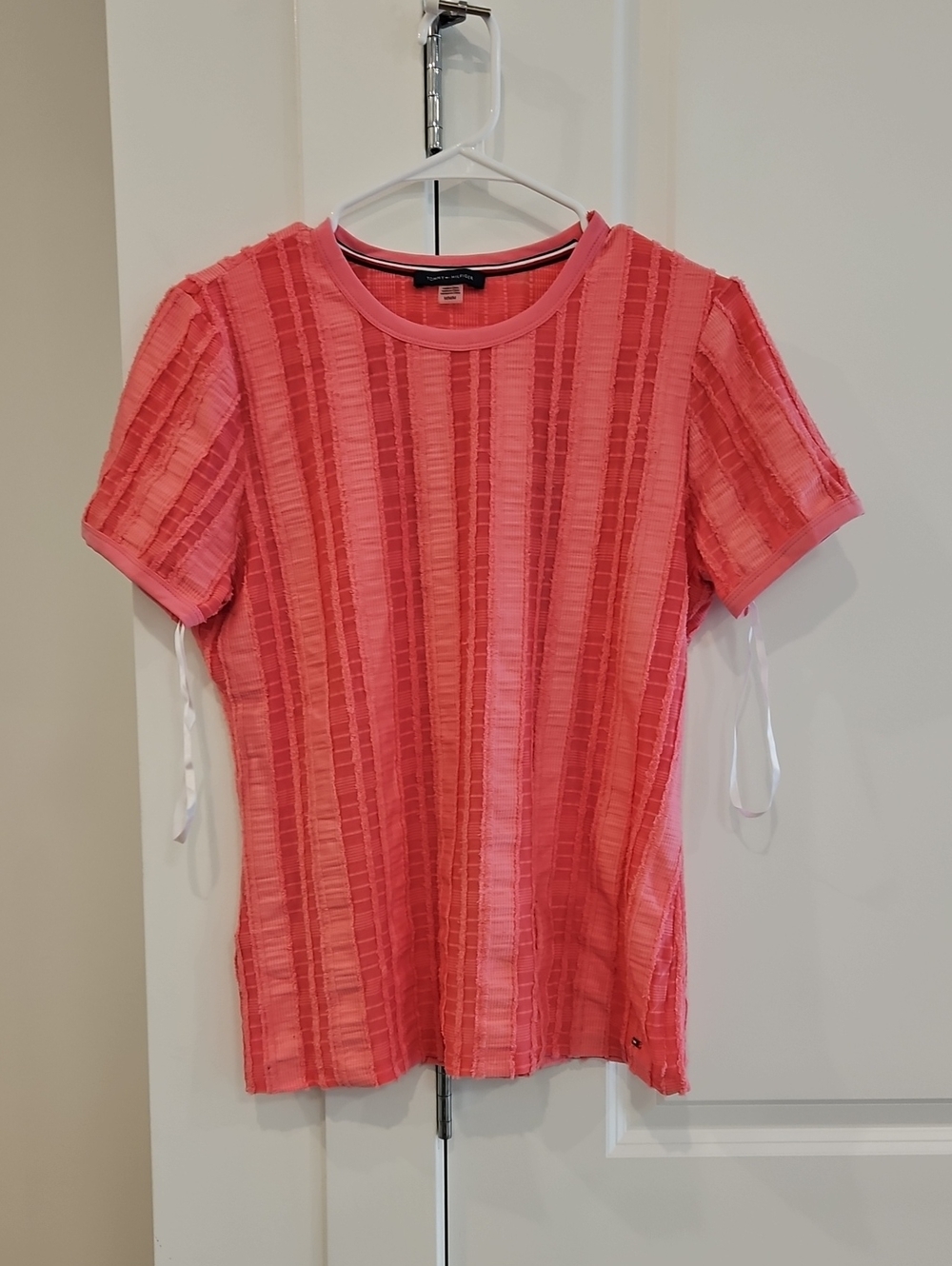 Tommy Hilfiger Coral Pink Textured Short-Sleeve Tee